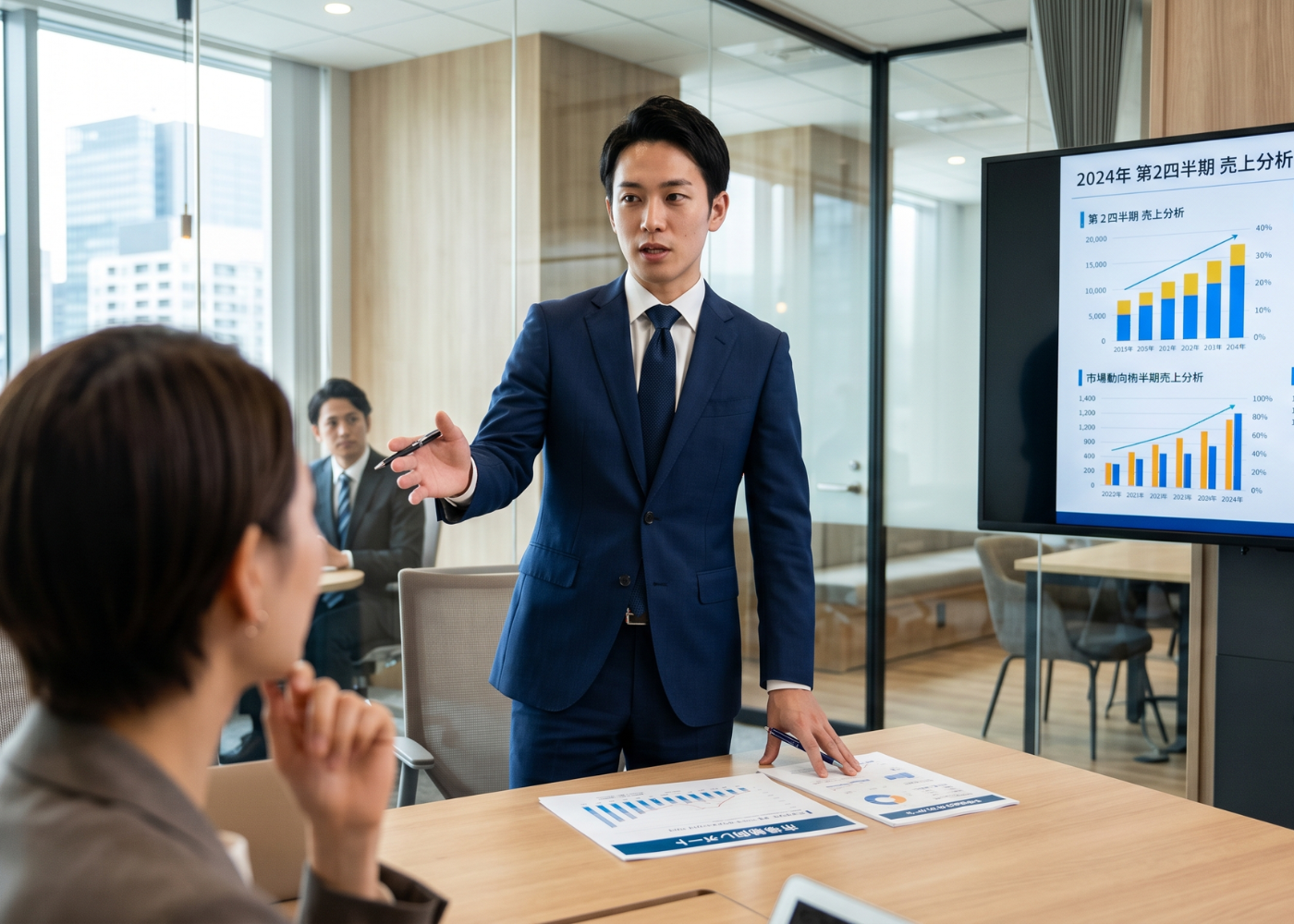 企業の採用支援や業務支援をイメージした打ち合わせ風景